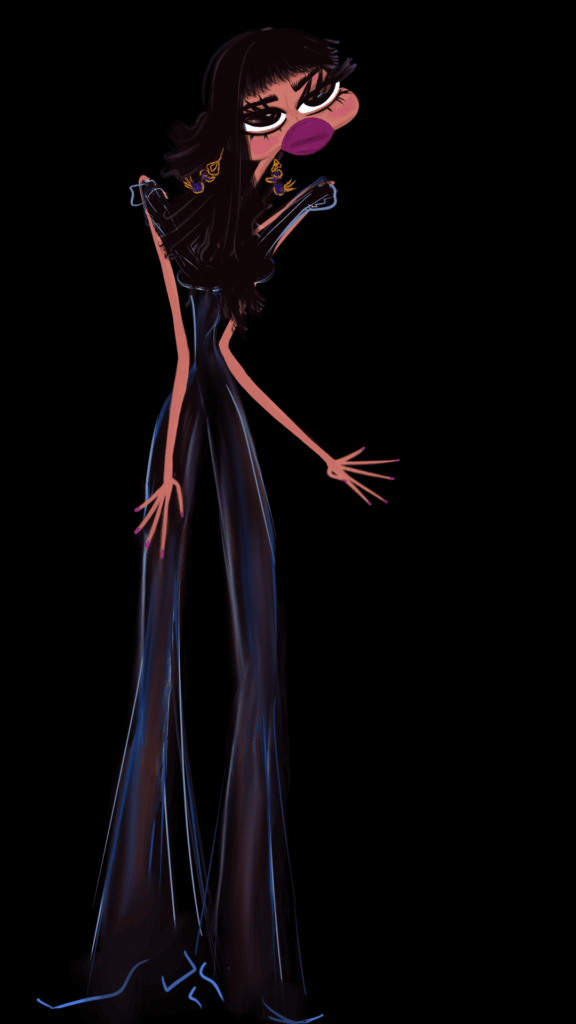 Personaje ilustrado Musa impredecible, poesía en movimiento. Ilustraciones de Las Chicas: Violeta, fuerzas creativas de Andina.